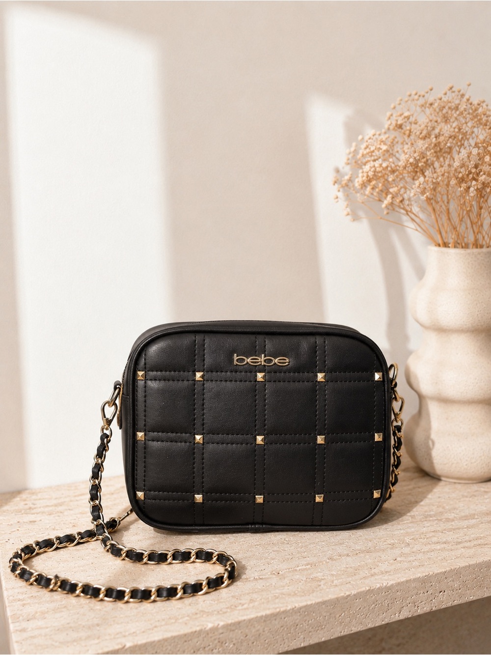 Bebe Black Studded Crossbody Bag Chain Strap Mini Purse